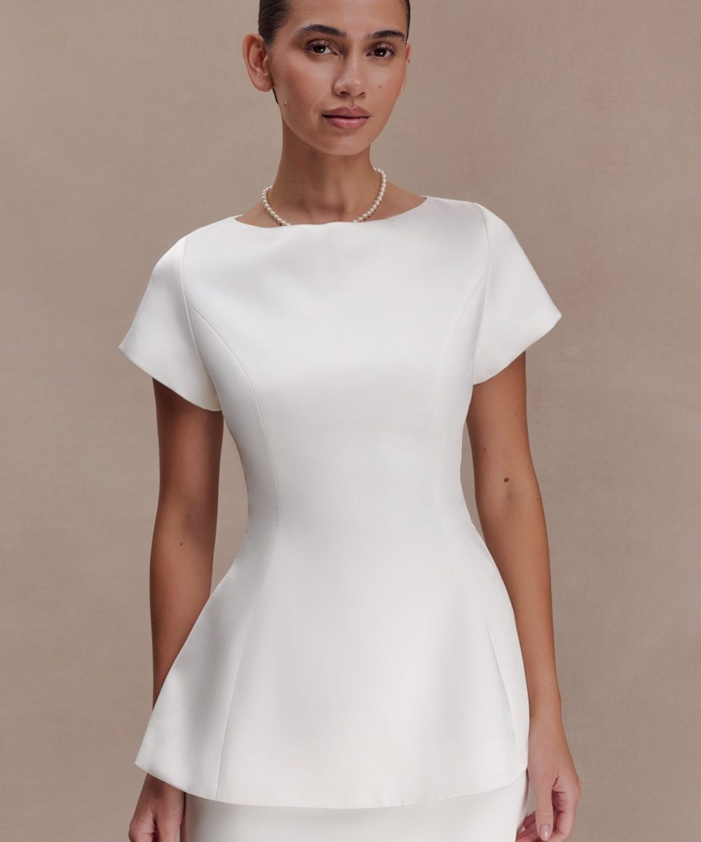 Adeline Short Sleeve Satin Top - White