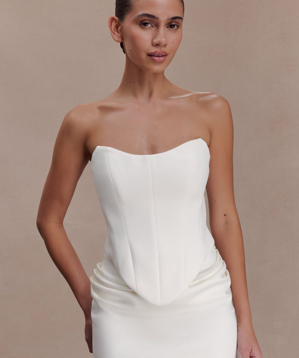 Karina Strapless Scuba Corset  - White