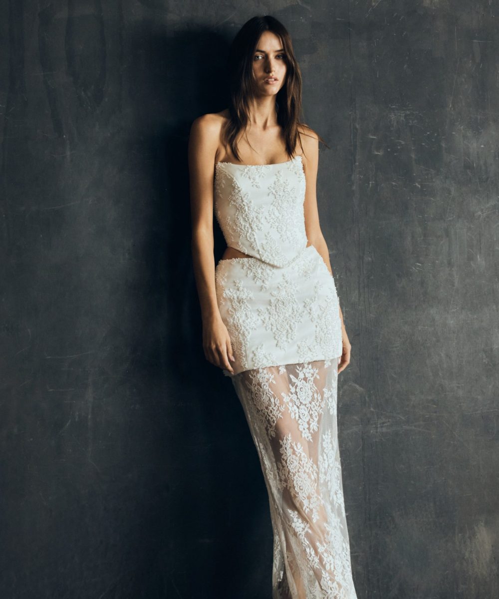 Camille Beaded Satin And Lace Maxi Skirt - Ivory