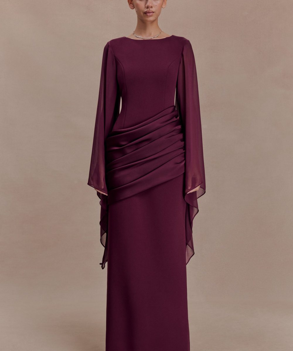 Samantha Waterfall Sleeves Maxi Dress - Wine