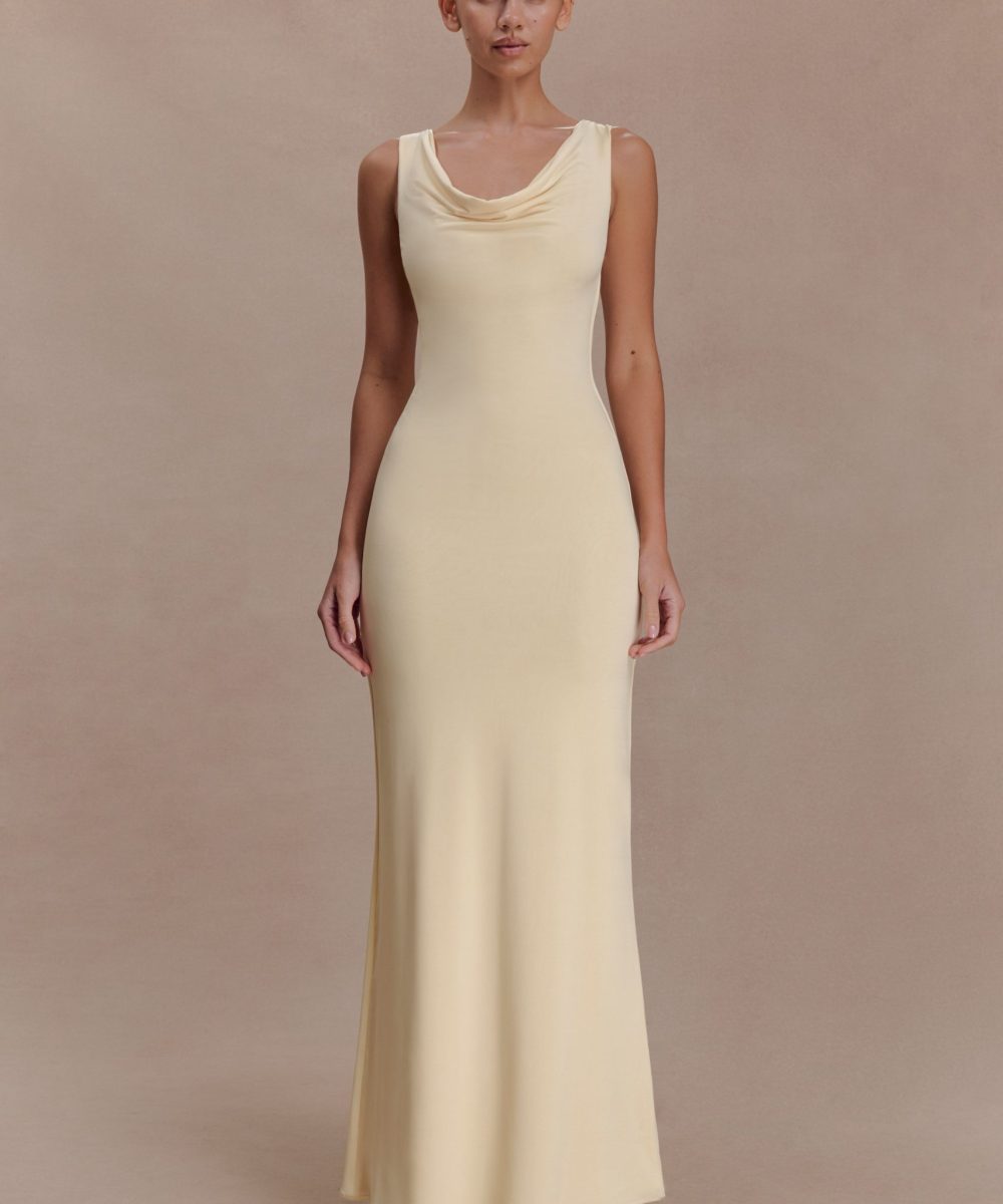 Marta Slinky Cowl Maxi Dress - Lemon
