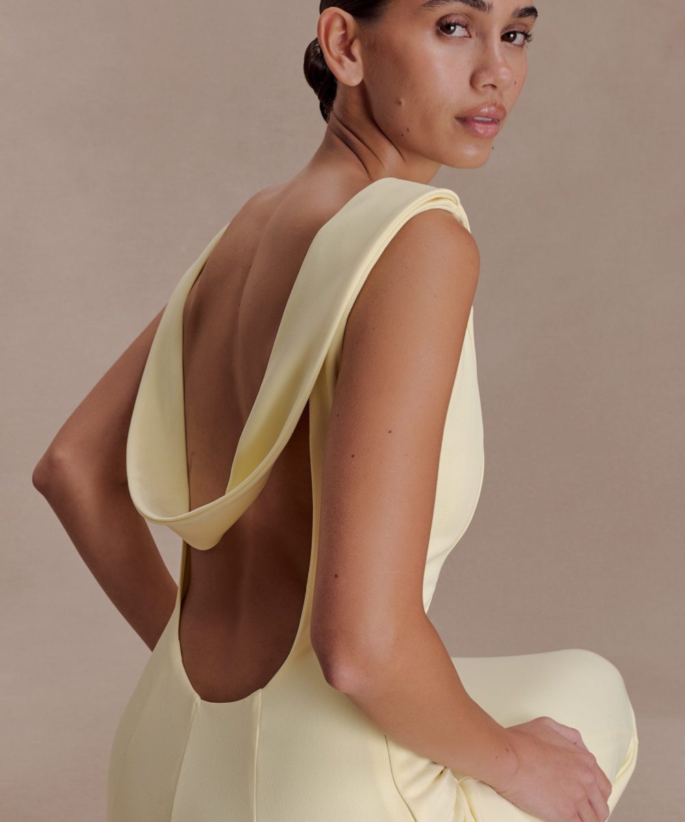 Galilea Crepe Draped Maxi Dress - Lemon