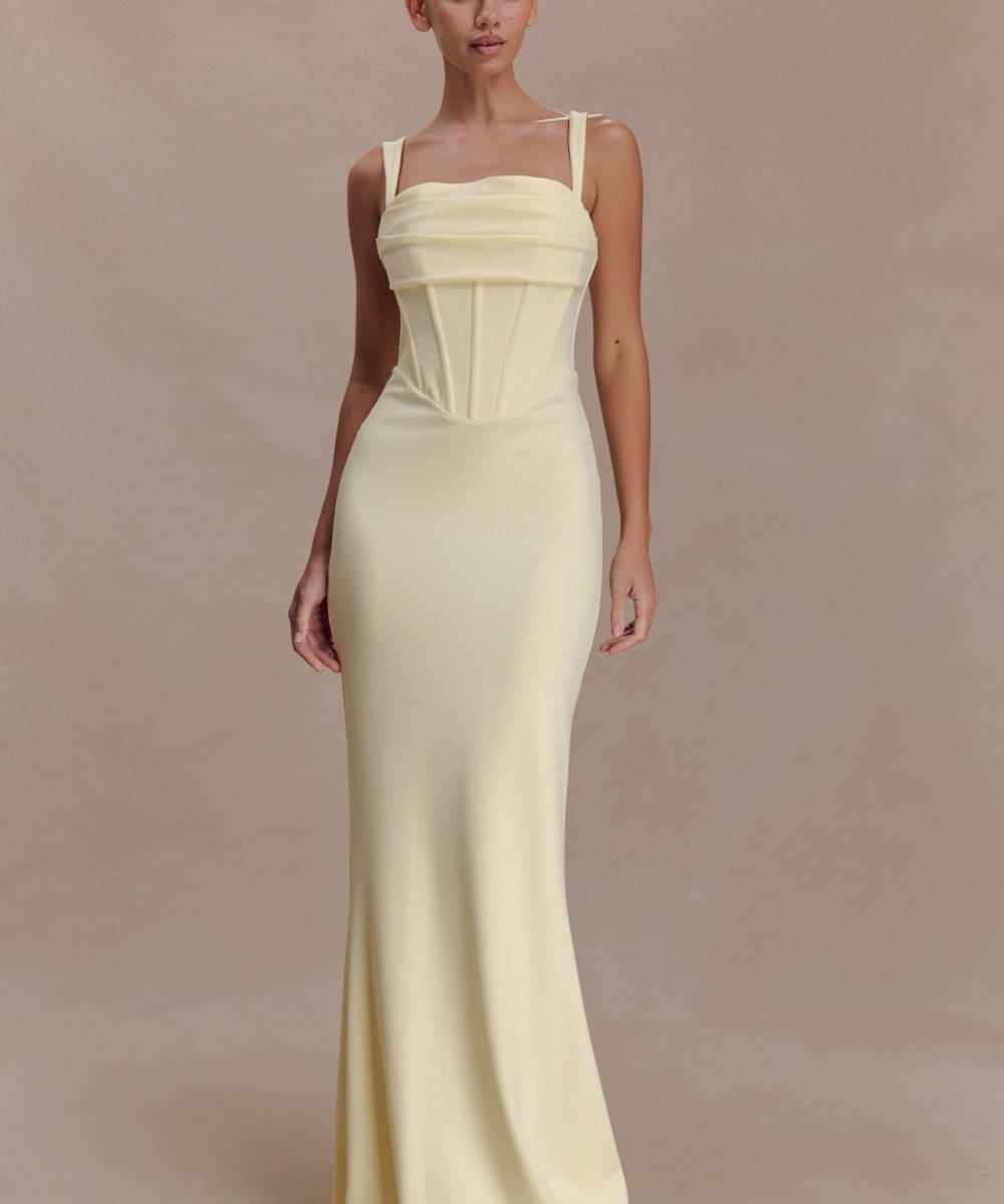 Luella Crepe Corset Maxi Dress - Lemon