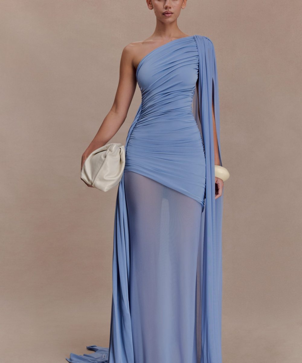 Asher Slinky One Shoulder Maxi Dress - Cornflower Blue