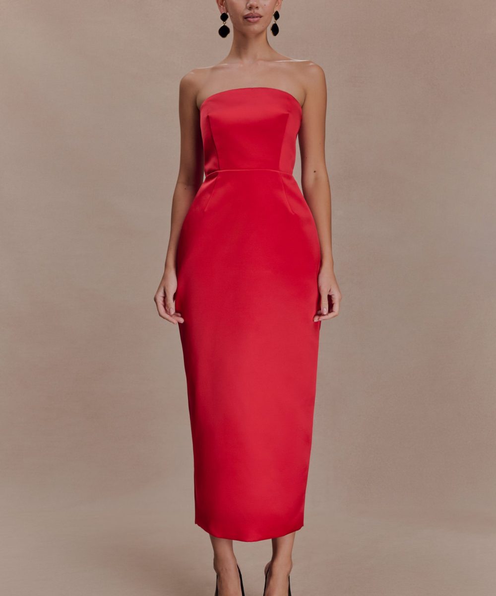 Ophelia Peplum Satin Maxi Dress - Red