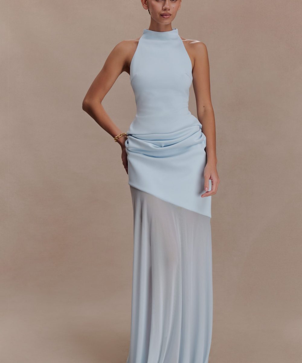 Portia Scuba And Mesh Maxi Skirt - Pale Blue