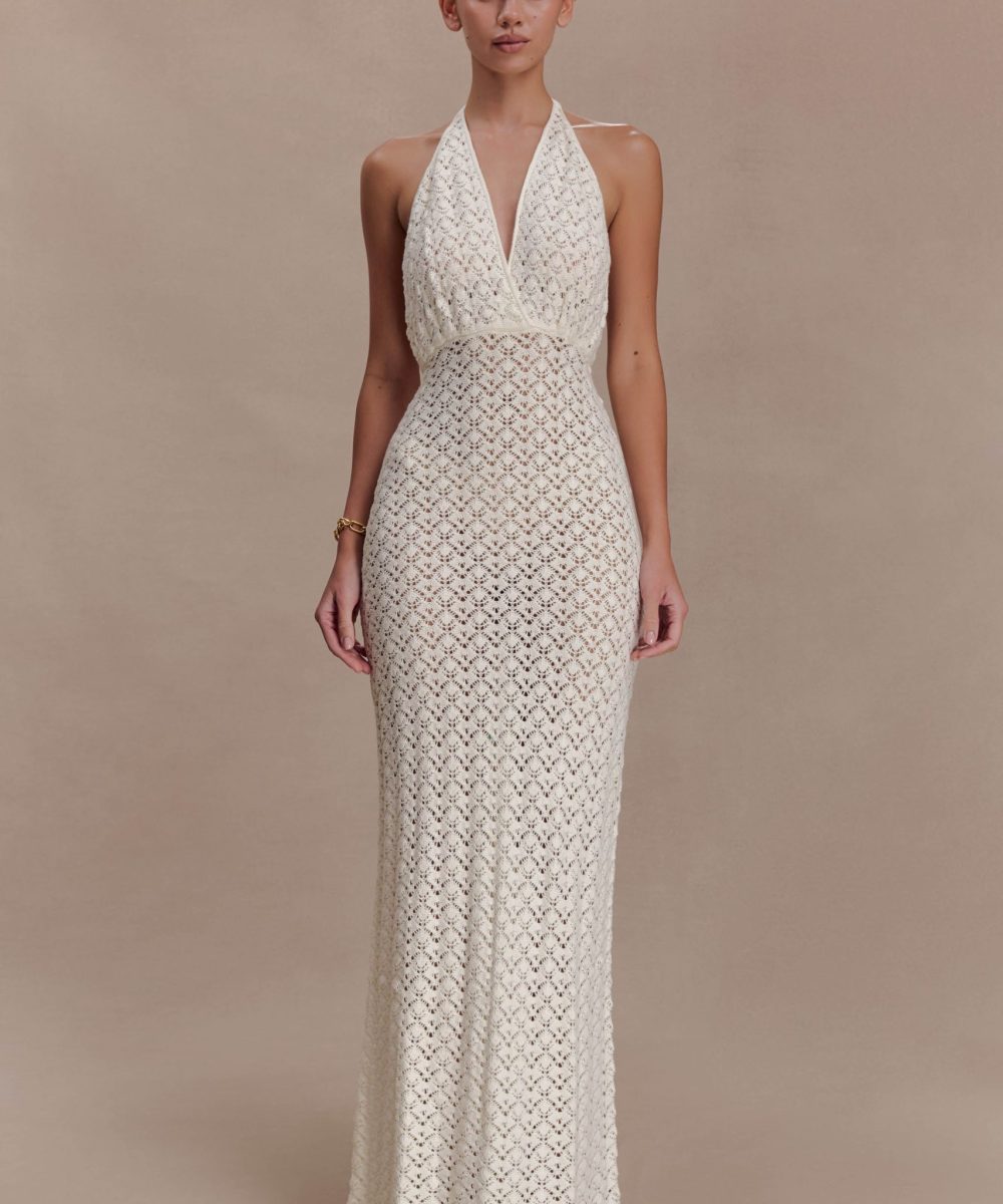 Deeliah Halterneck Crochet Maxi Dress -  Ivory