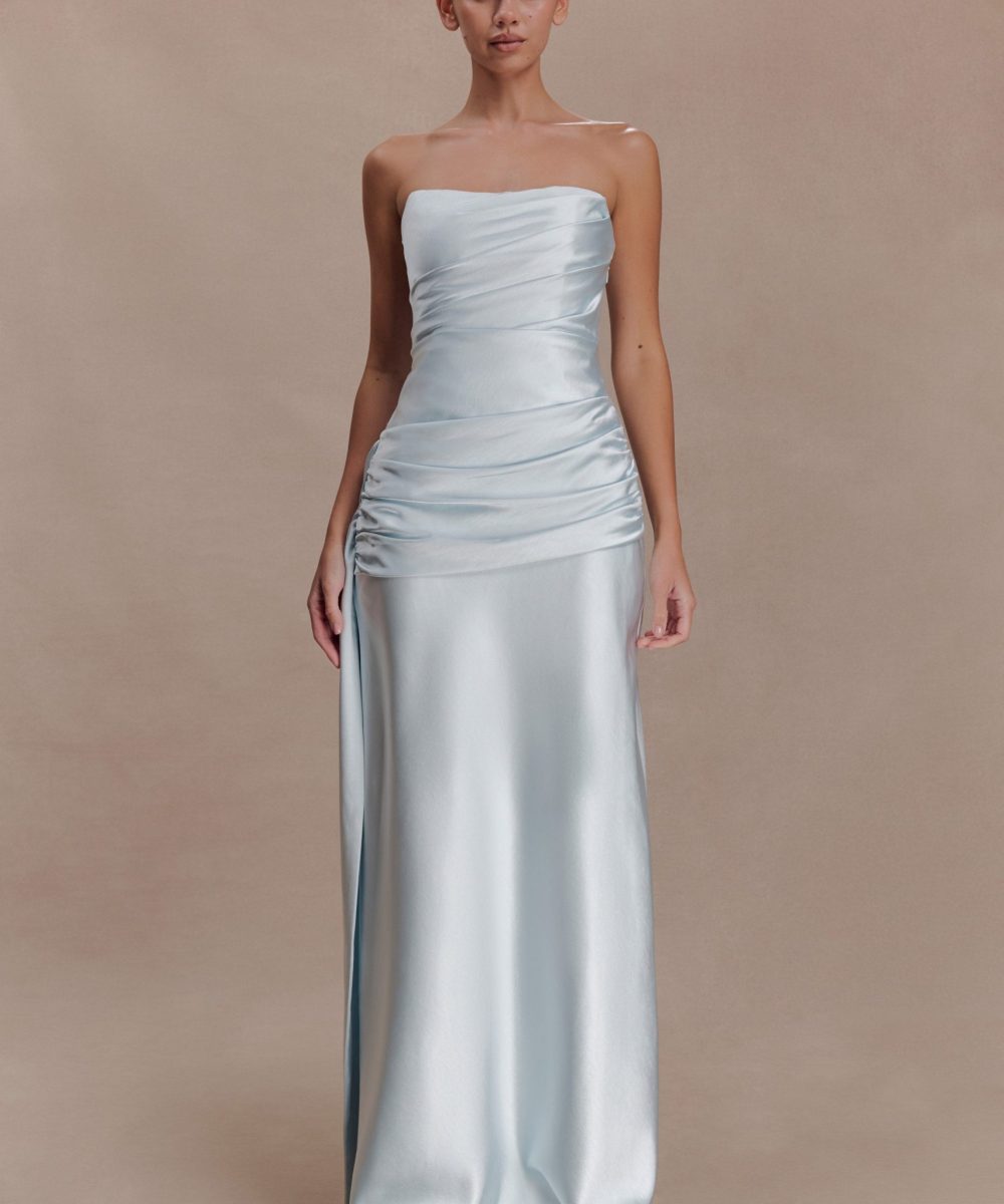 Sarah Strapless Maxi Dress With Waist Tie - Ice Blue