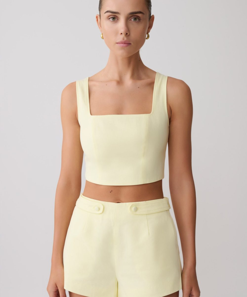 Josephine Crop Top With Open Back - Lemon