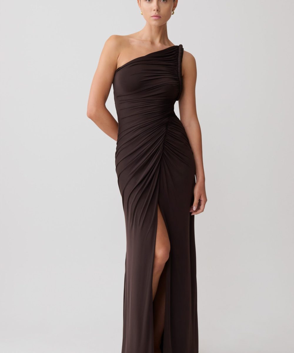 Ryn Twisted One Shoulder Maxi Dress - Dark Chocolate