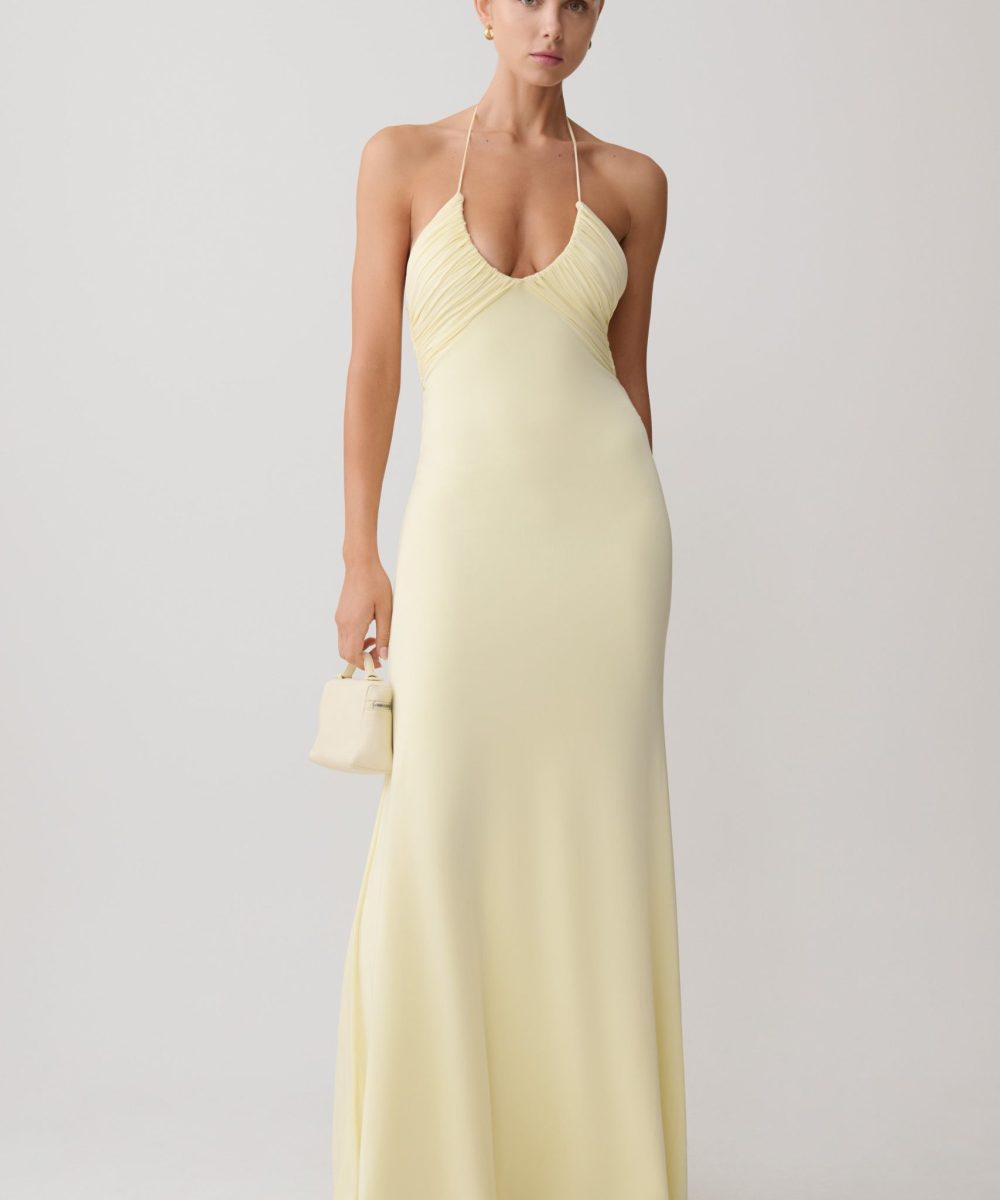 Maely Gathered Slinky Maxi Dress - Lemon