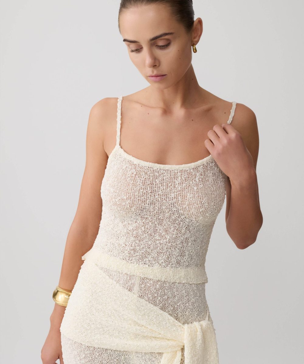 Mattais Boucle Knit Top - Ivory