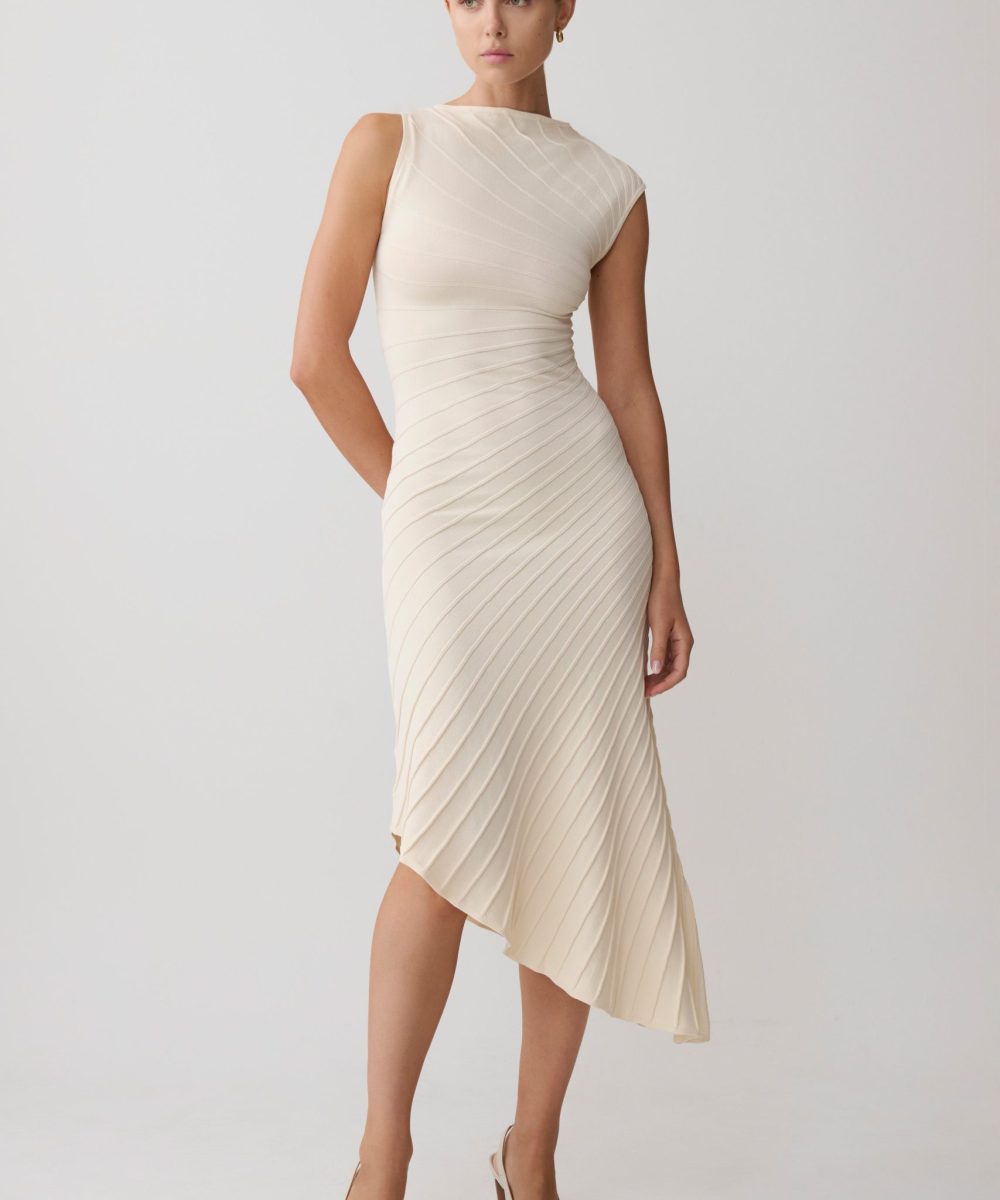 Milasandra Pleated Knit Dress - Ivory