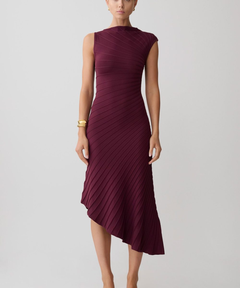 Milasandra Pleated Knit Dress - Plum