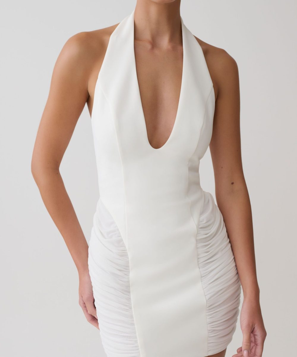 Anari Gathered Scuba Mini Dress - White