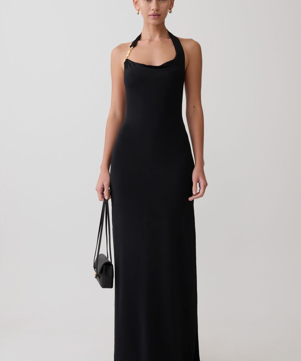 Khanh Slinky Halter Maxi Dress - Black
