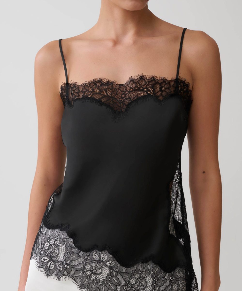 Miriam Satin & Lace Camisole - Black