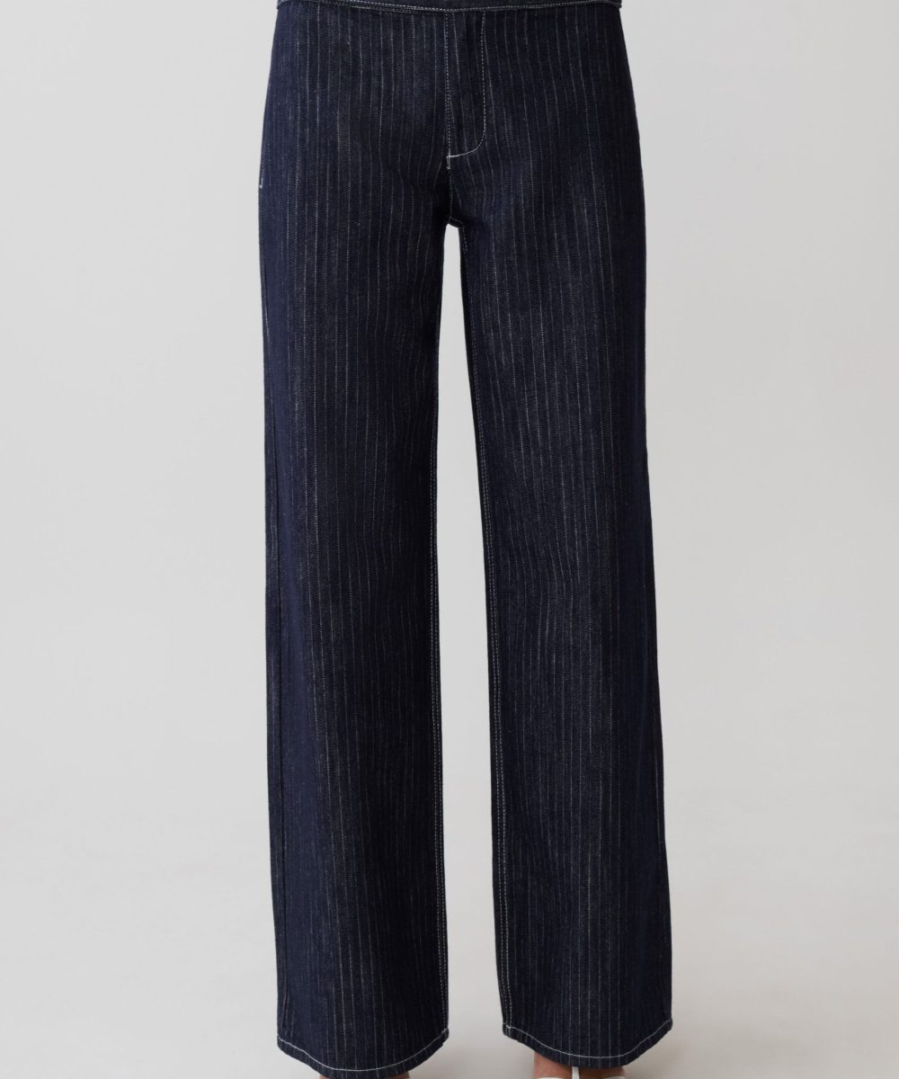 Sienna Flare Mid Rise Denim Jeans - Indigo Pinstripe
