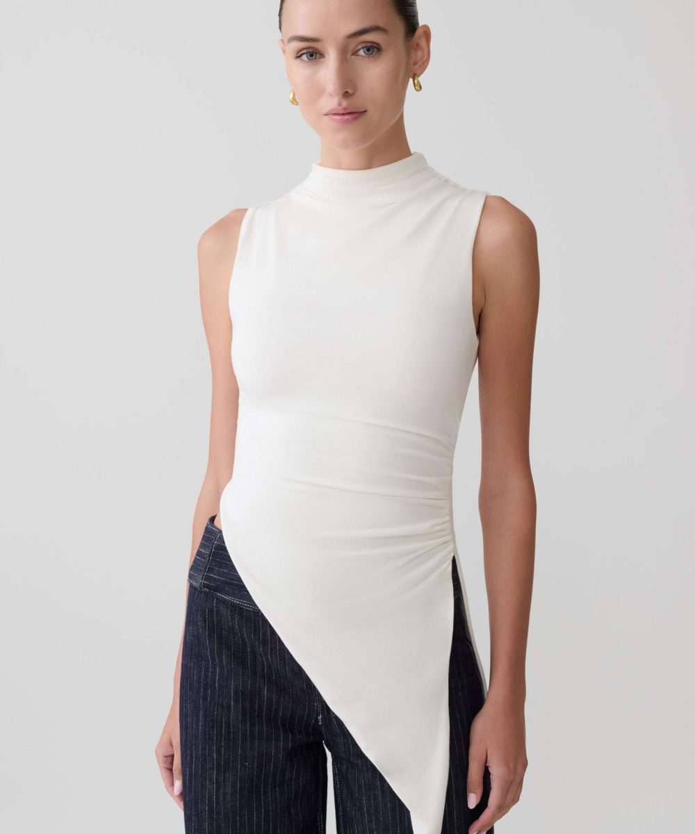 Suong High Neck Gathered Top - White