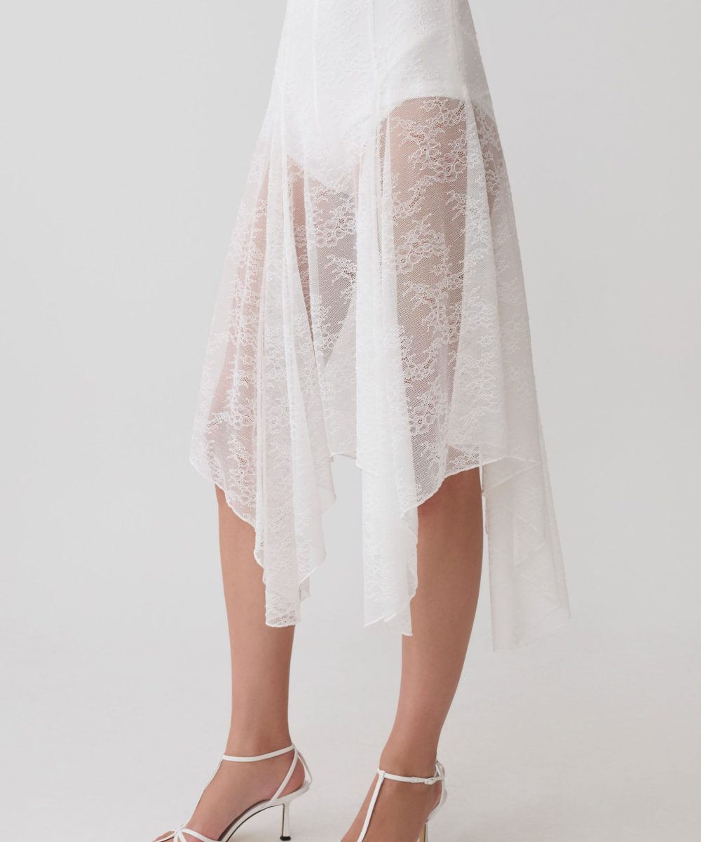 Haime Lace Hankie Midi Skirt - Ivory