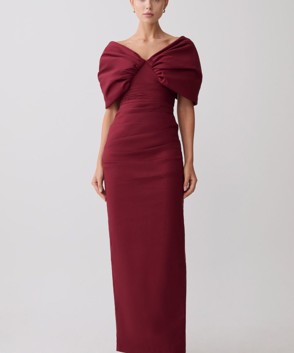 Thelma Bardot Maxi Dress - Wine