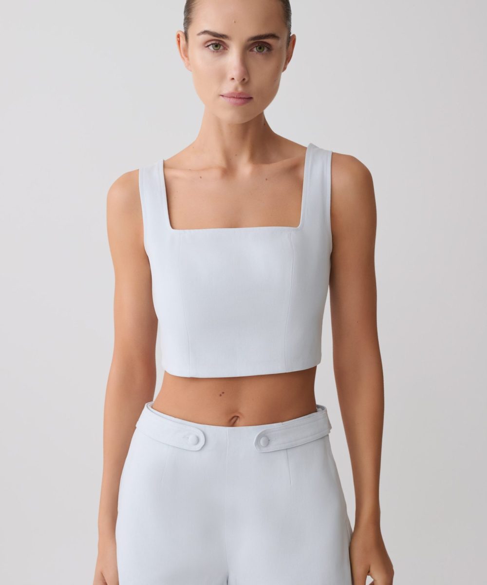 Josephine Crop Top With Open Back - Ice Blue