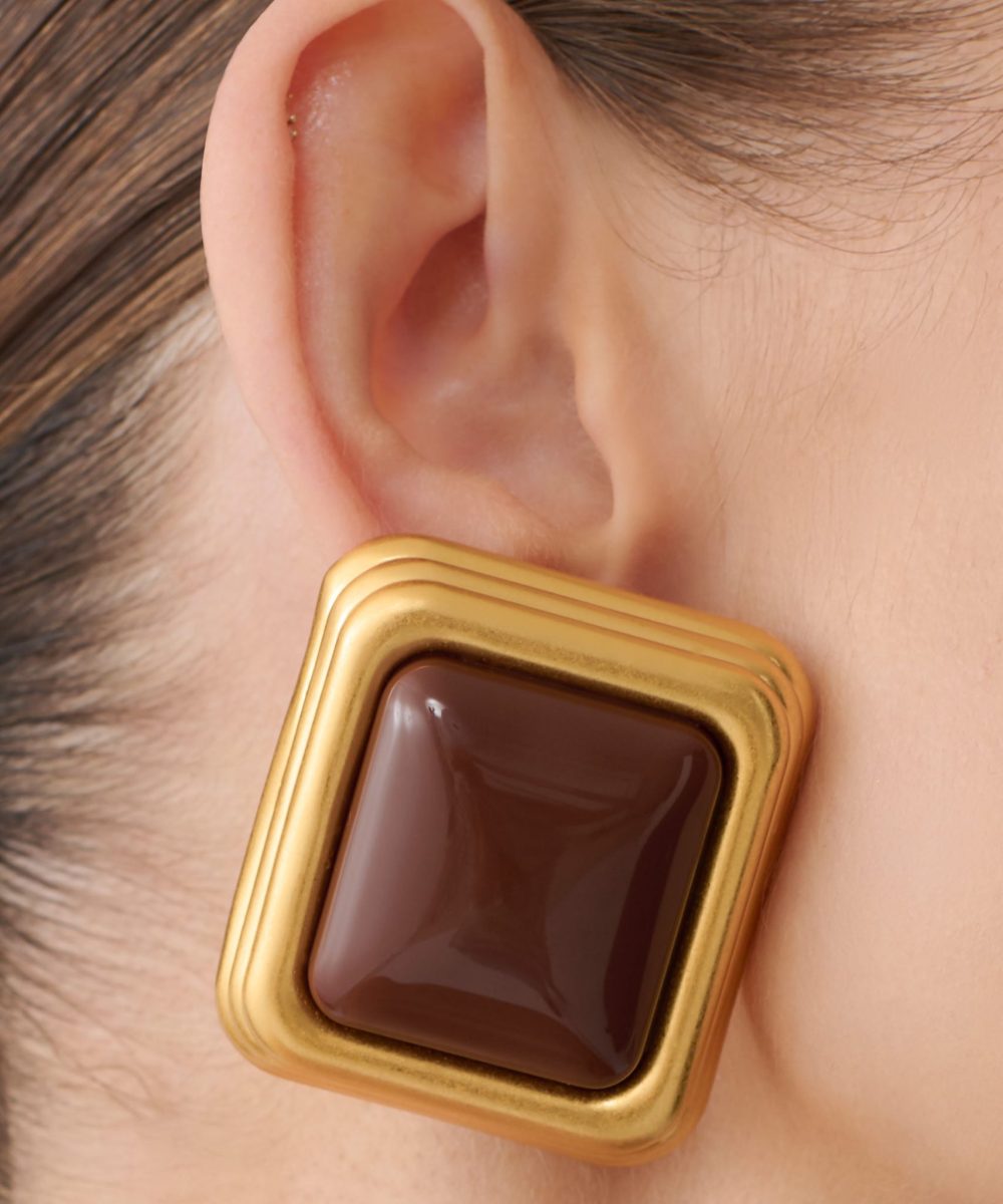 Inaya Square Stud Earring - Gold