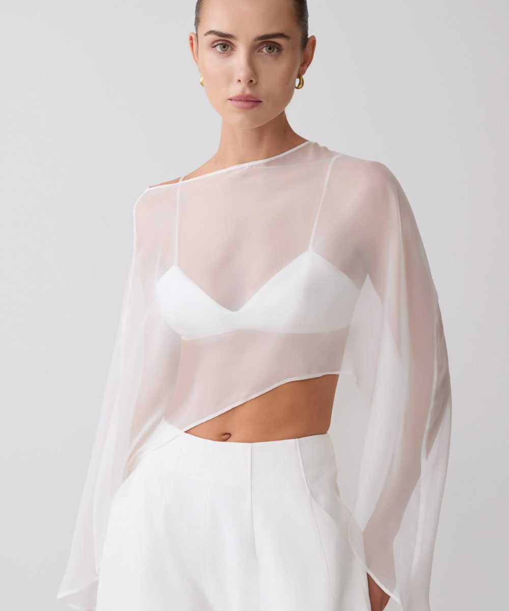 Kirstine Bralette With Chiffon Cape - Ivory