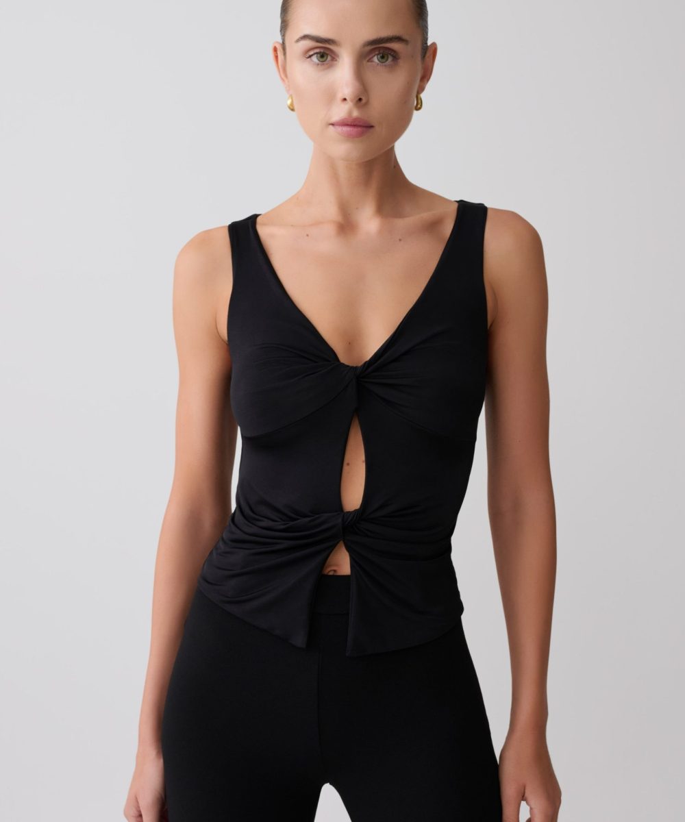 Millie Twist Sleeveless Top - Black