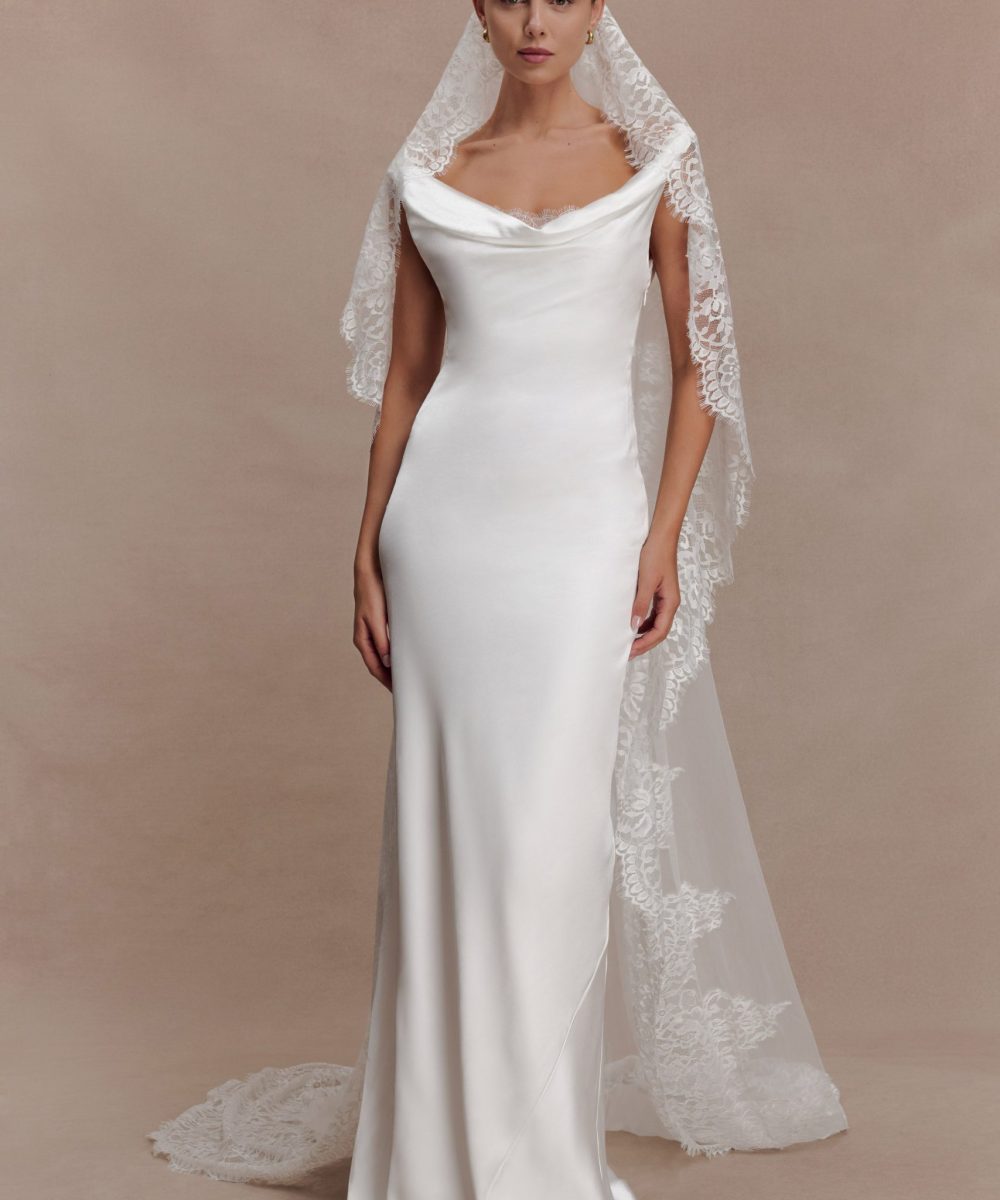 Cassia Lace Trim Veil - White