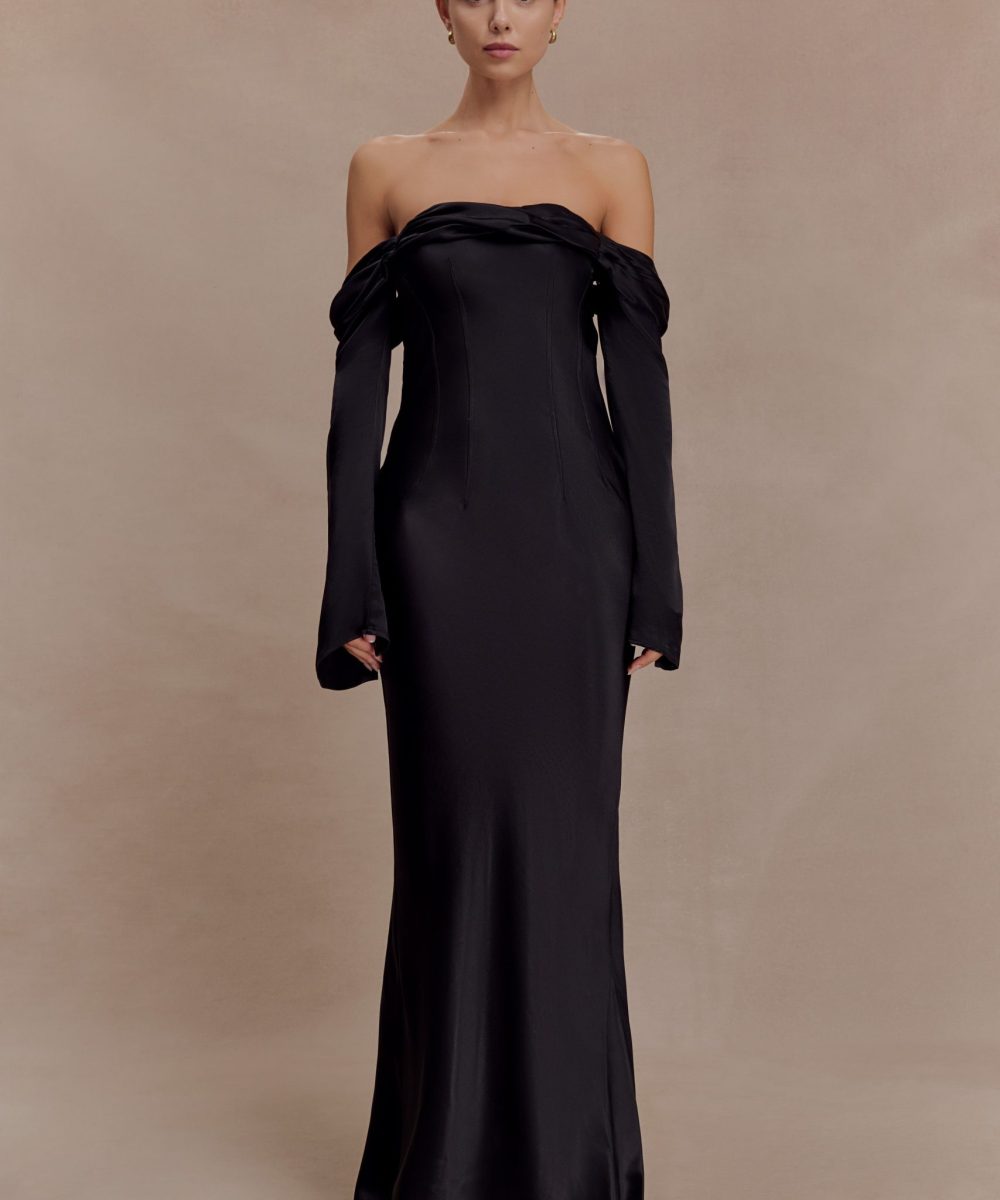 Giselle Off Shoulder Cowl Neck Maxi Dress - Black
