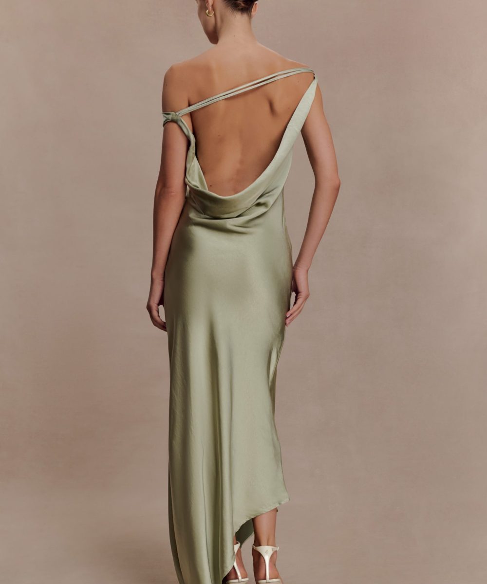 Yvette Slip Maxi Dress With Asymmetrical Hem - Sage