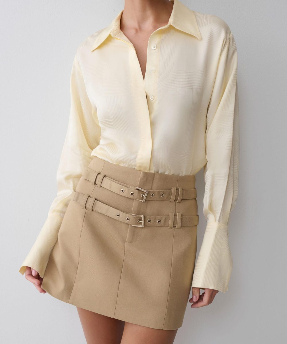 Gia Long Sleeve Satin Shirt - Buttermilk