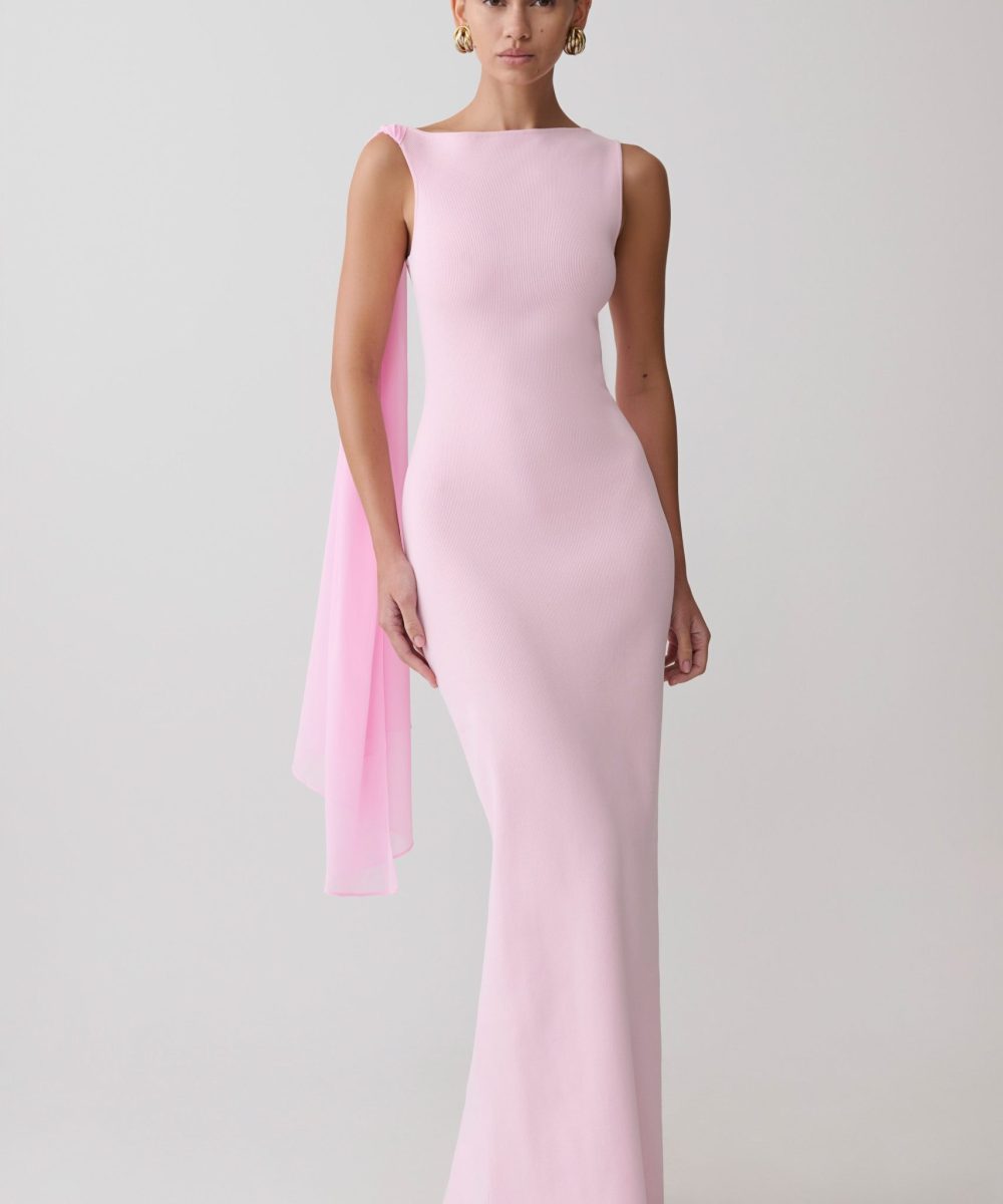 Farid Bandage Midi Dress With Chiffon - Baby Pink