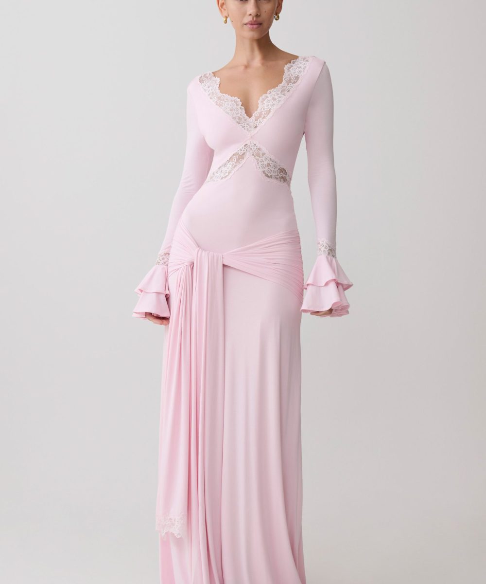 Electra Slinky Lace Maxi Dress - Ballet Pink