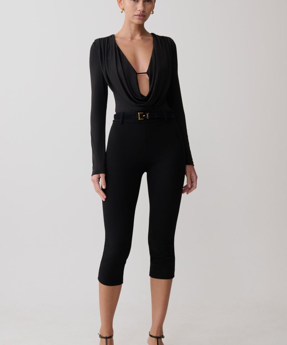 Ren Cowl Long Sleeve Slinky Bodysuit - Black