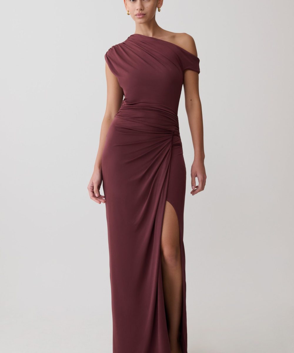 Alyn Off Shoulder Draped Maxi Dress - Dark Plum