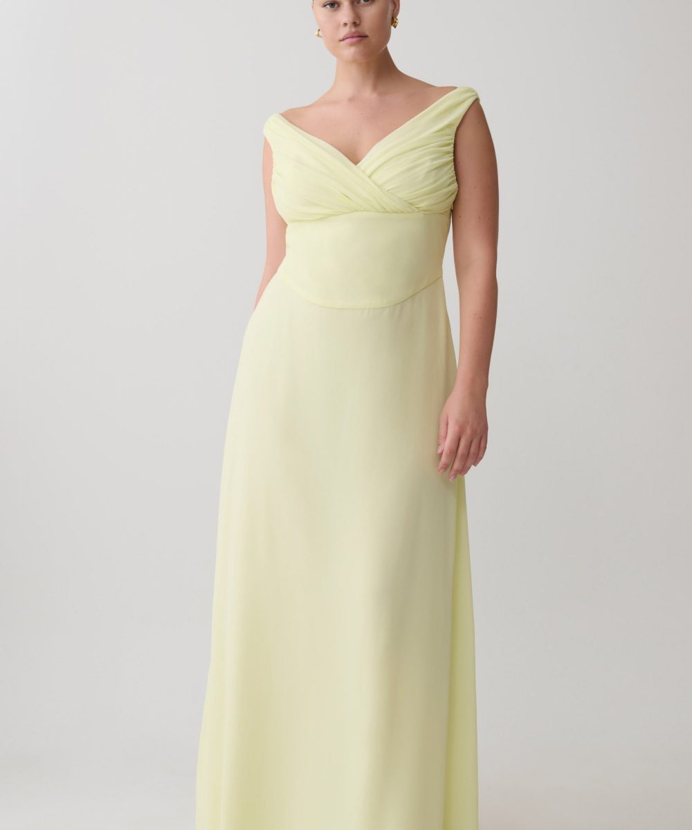 Mabel Off Shoulder Chiffon Maxi Dress - Lemon
