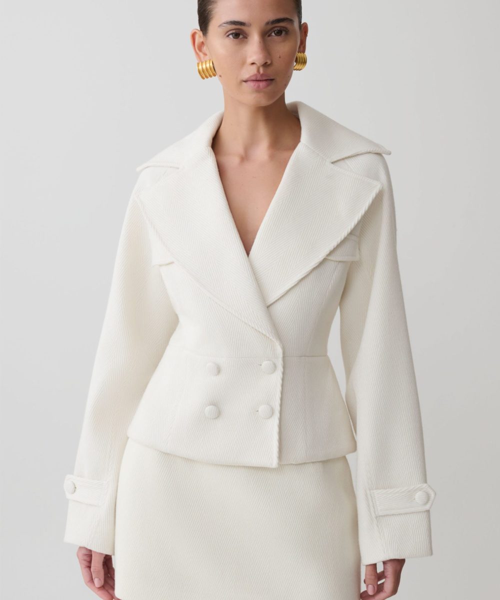Elara Cropped Collared Jacket - Ivory