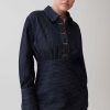 Zarah Denim Long Sleeve Mini Dress - Indigo Pinstripe