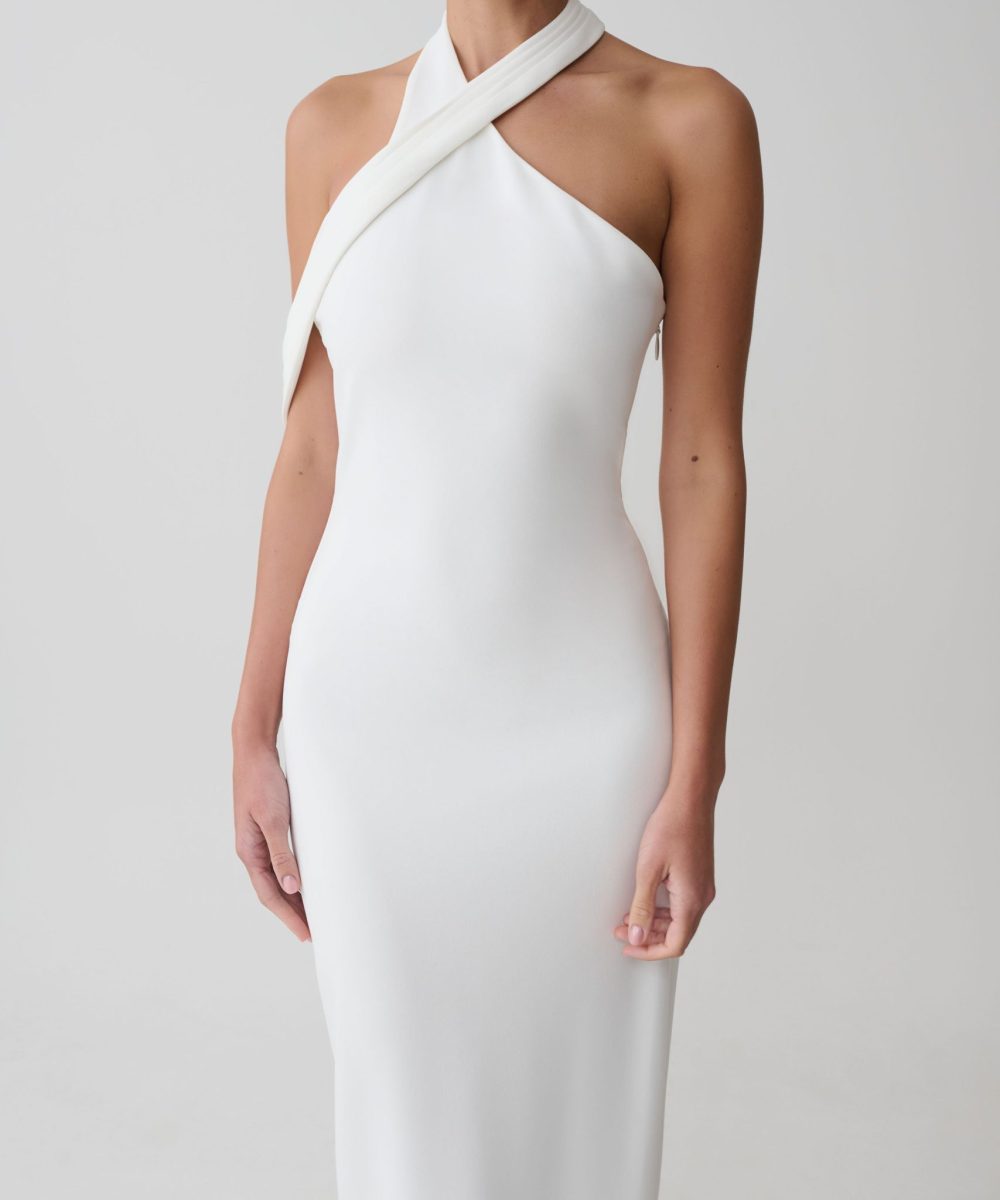 Sable Crossover Crepe Midi Dress - White