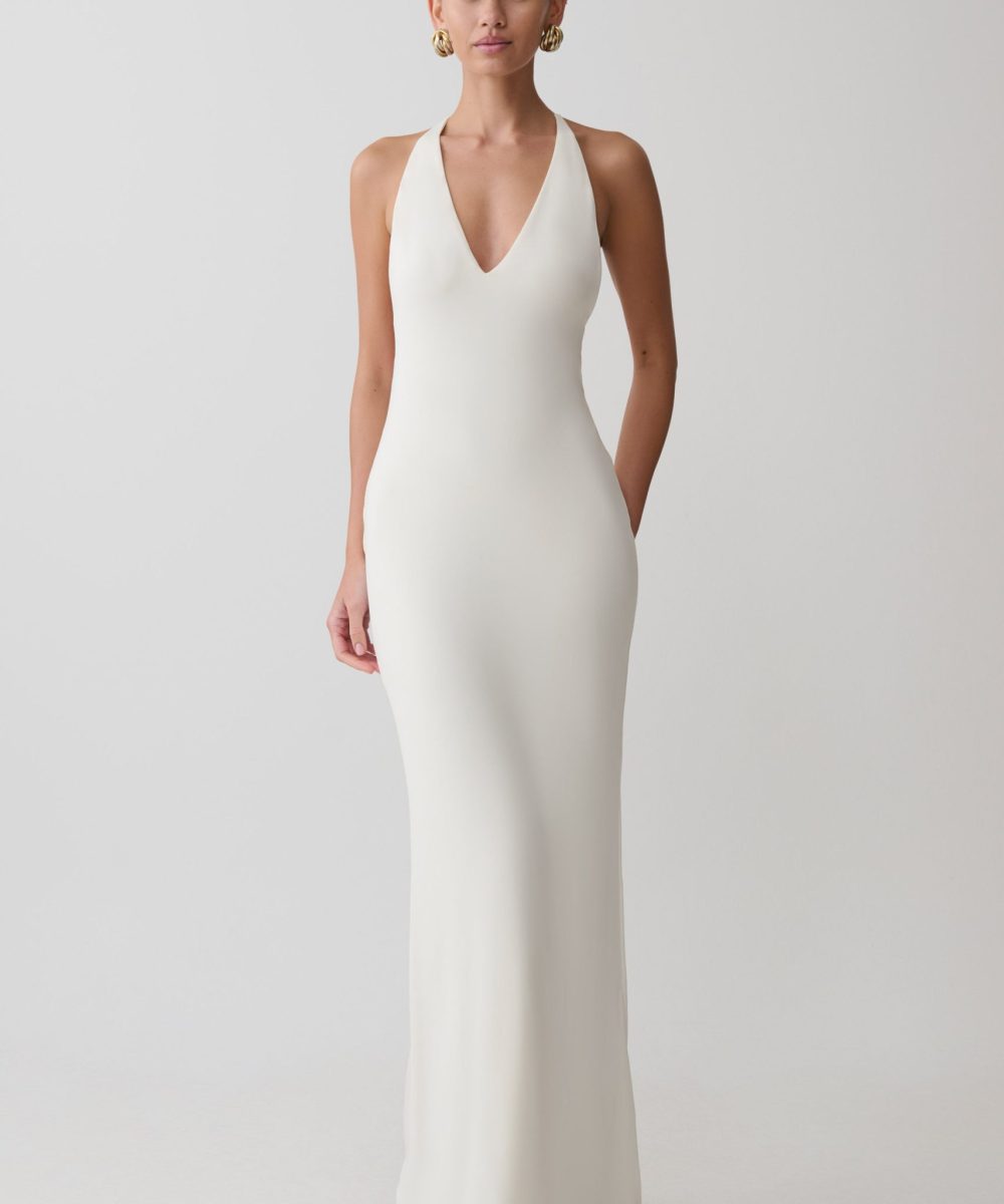 Hana Slinky Plunge Maxi Dress - Ivory