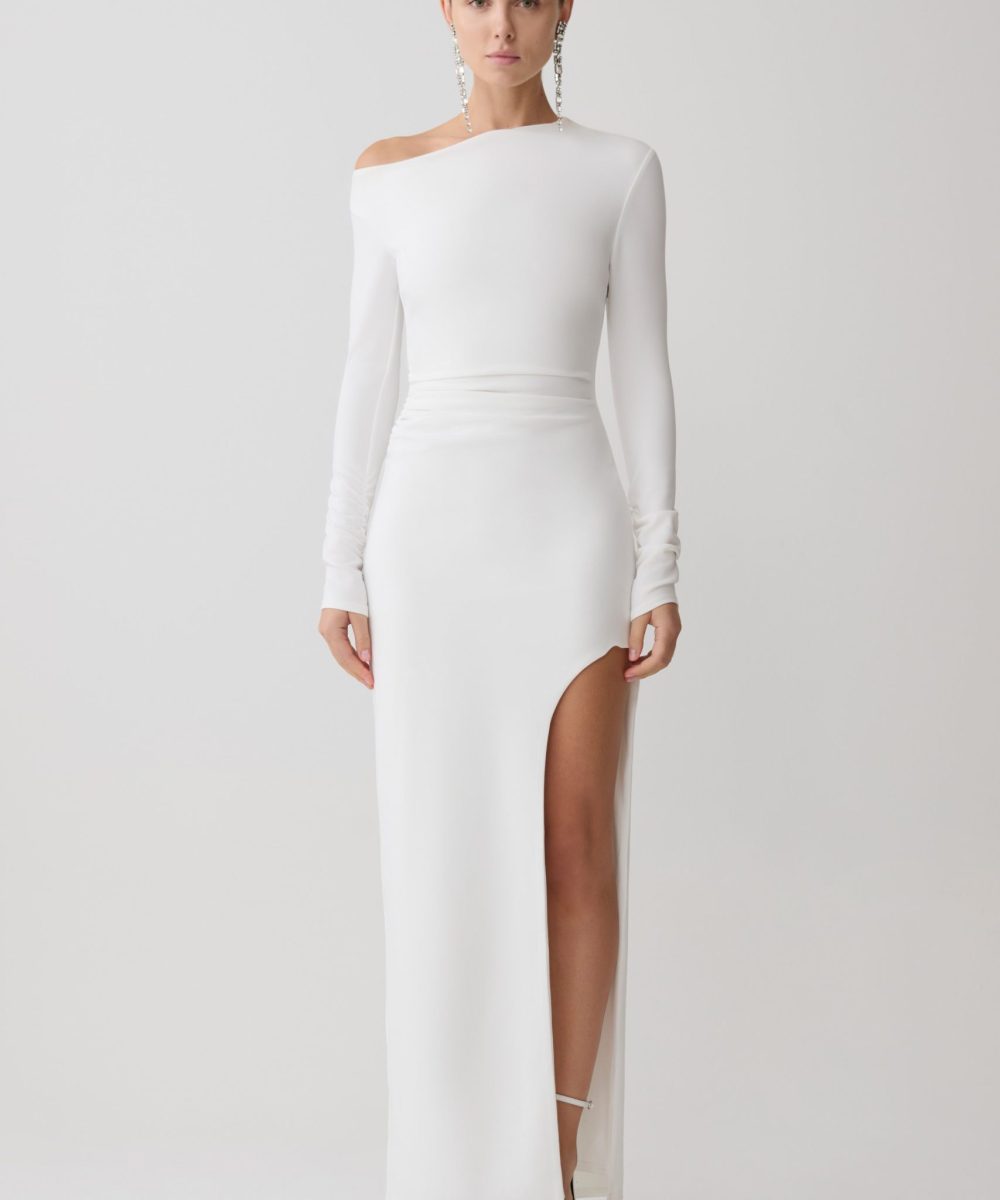 Thalyn Crepe Maxi Dress With Split - White