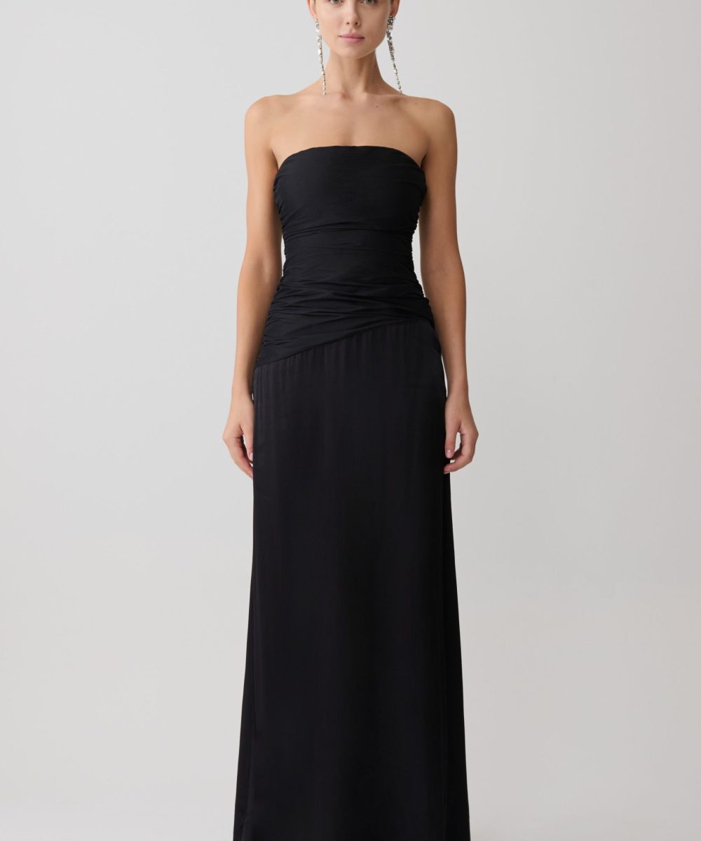 Serena Strapless Taffeta Maxi Dress - Black