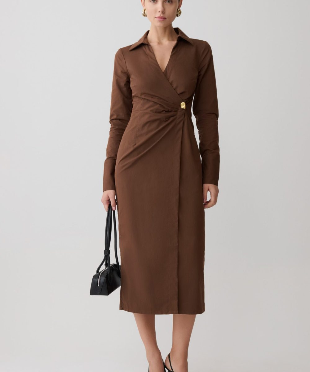 Mikaila Asymmetric Shirt Dress - Dark Chocolate