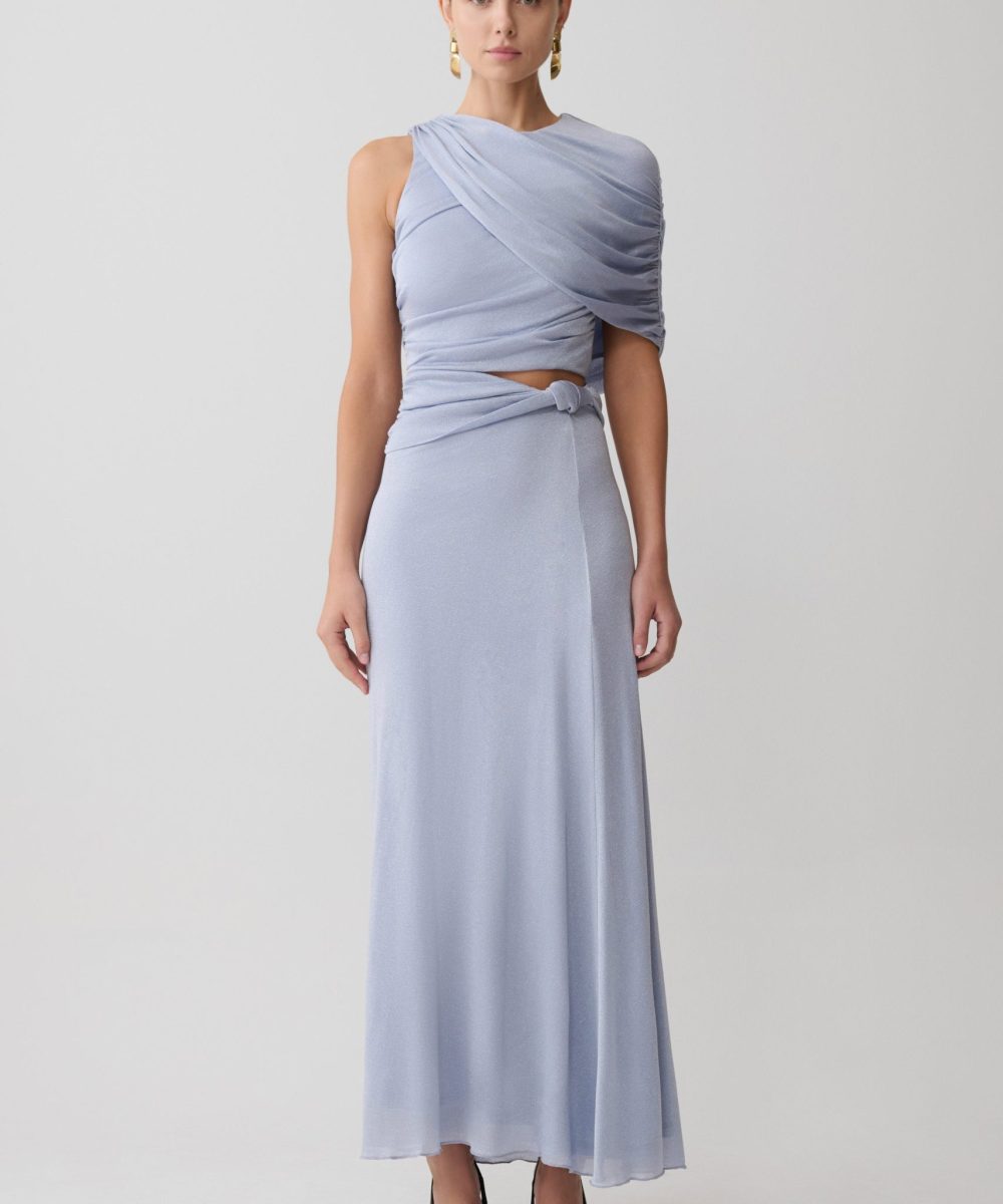 Adrienne Lurex Knot Maxi Skirt - Pastel Blue