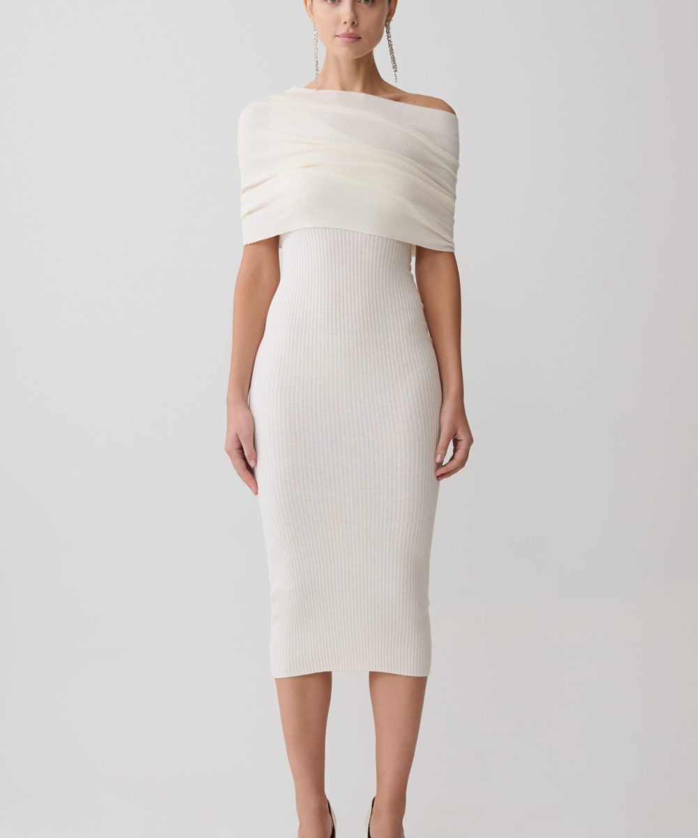 Zandie Cashmere Blend Knit Midi Dress - Ivory