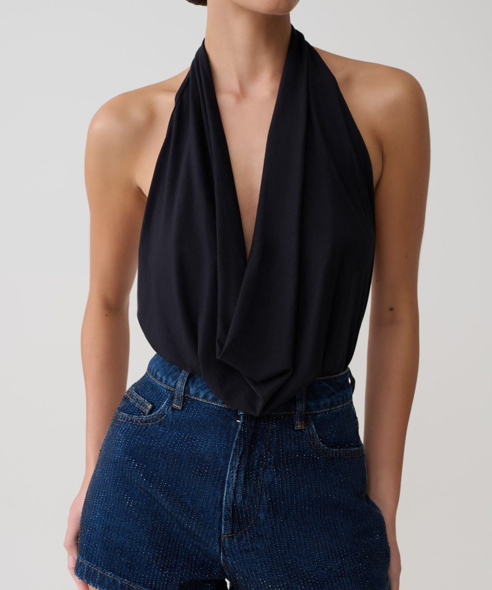 Huyen Cowl Front Modal Top - Black