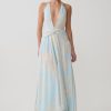 Cyra Plunge Chiffon Midi Dress - Blue Floral Print