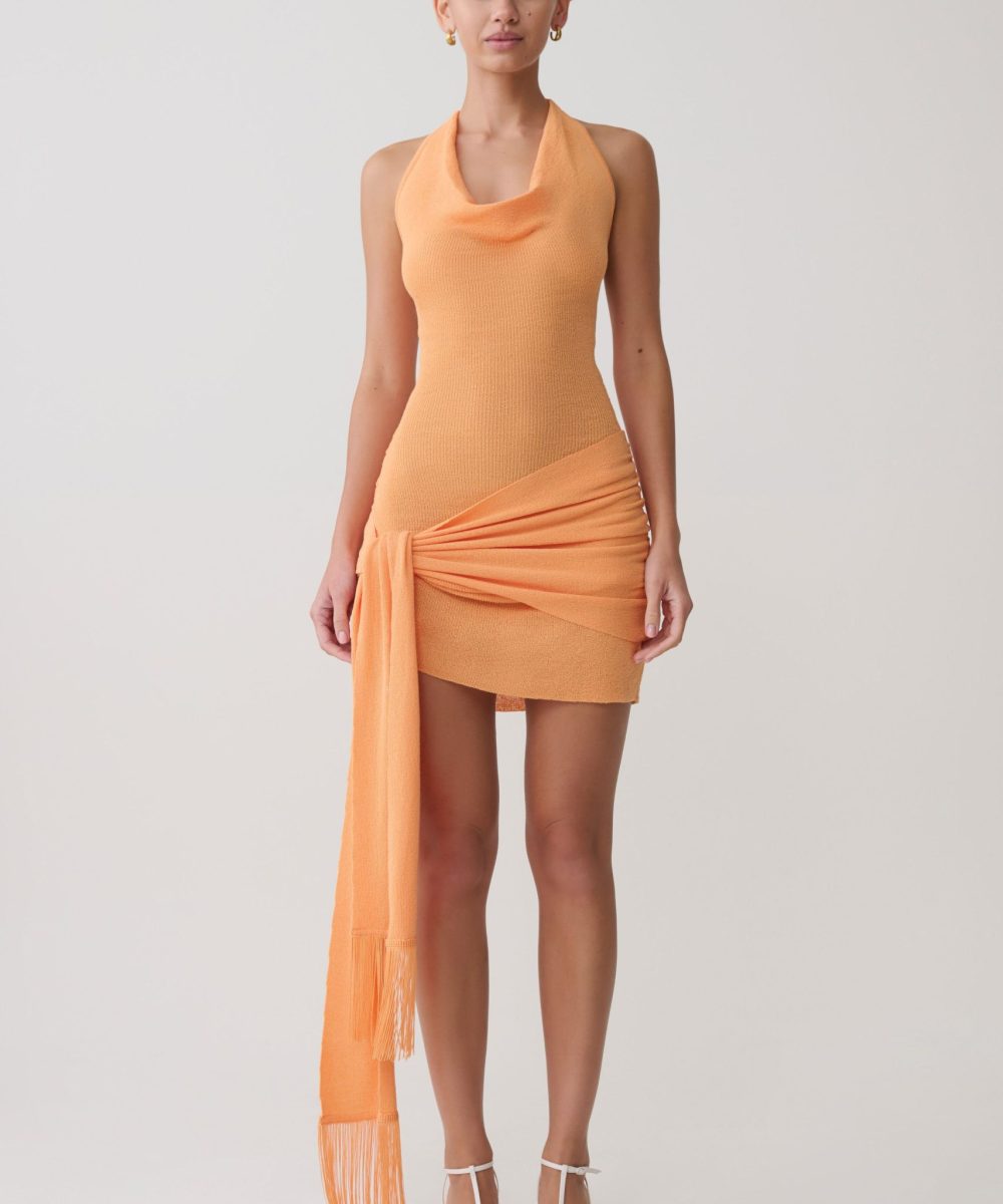 Lucien Cowl Neck Mini Dress - Apricot